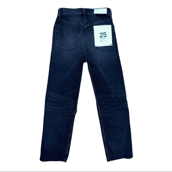 Re/Done 70s Stove Pipe Jeans High Waist Raw Hem Washed Black - Picture 5 of 6